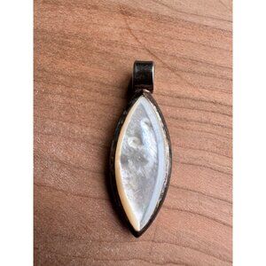 Mother Of Pearl Teardrop Pendant With Sterling Silver Frame For Necklace Vintage
